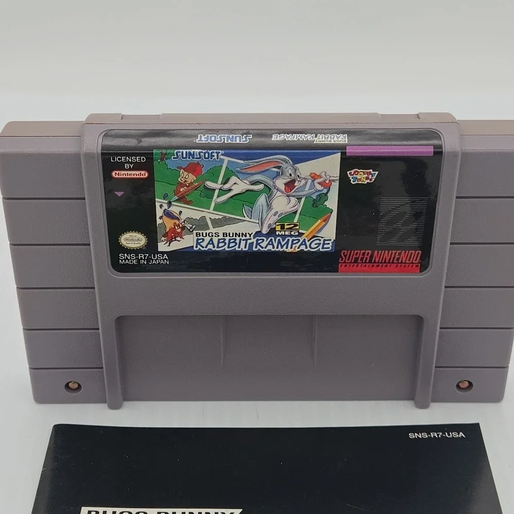 Bugs Bunny Rabbit Rampage Super Nintendo SNES Game Cartridge with Manual